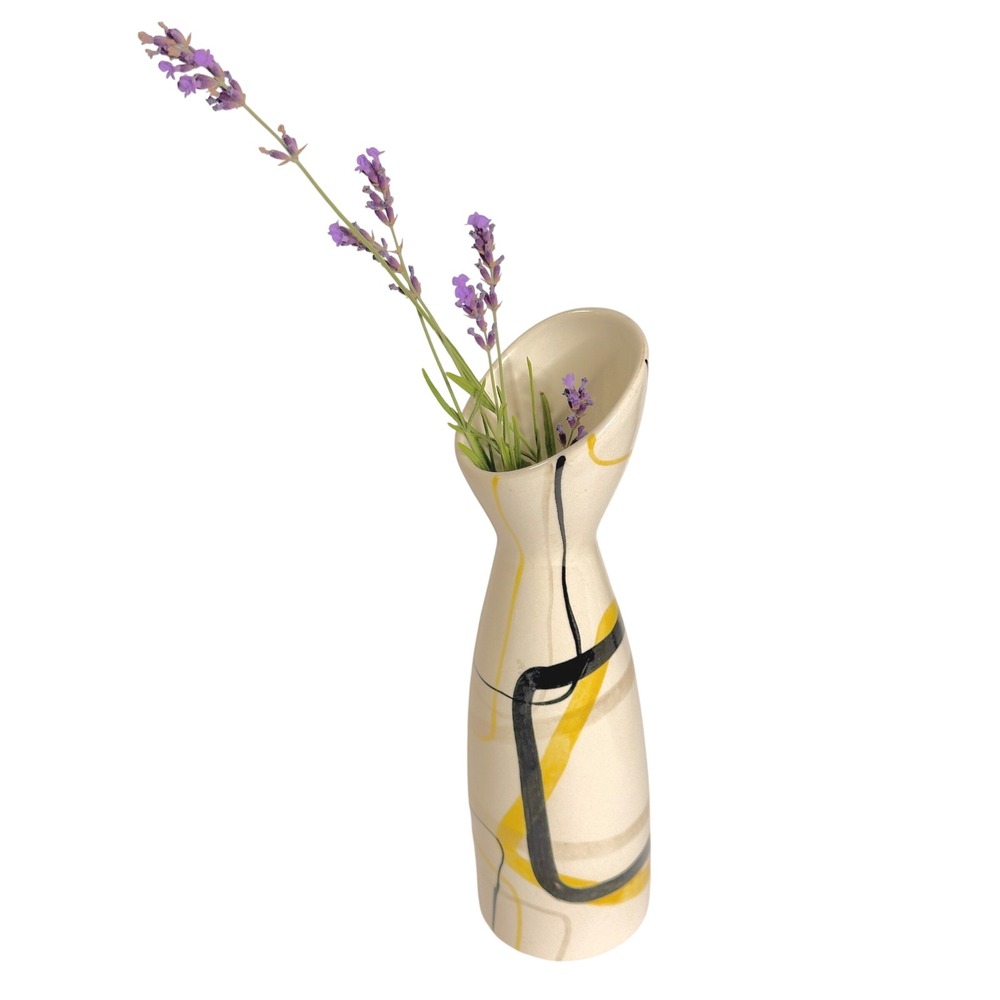 RED WING 9" MCM Bud Vase Abstract Yellow Black Hand Painted Art Pottery